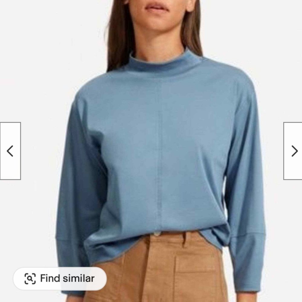 Everlane Luxe Cotton Mock Neck Long Sleeve T-Shirt (XS) COLOR IS BONE (NOT BLUE)